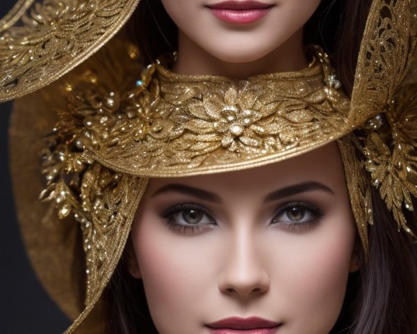 Artistic portrait of a woman with golden headpieces