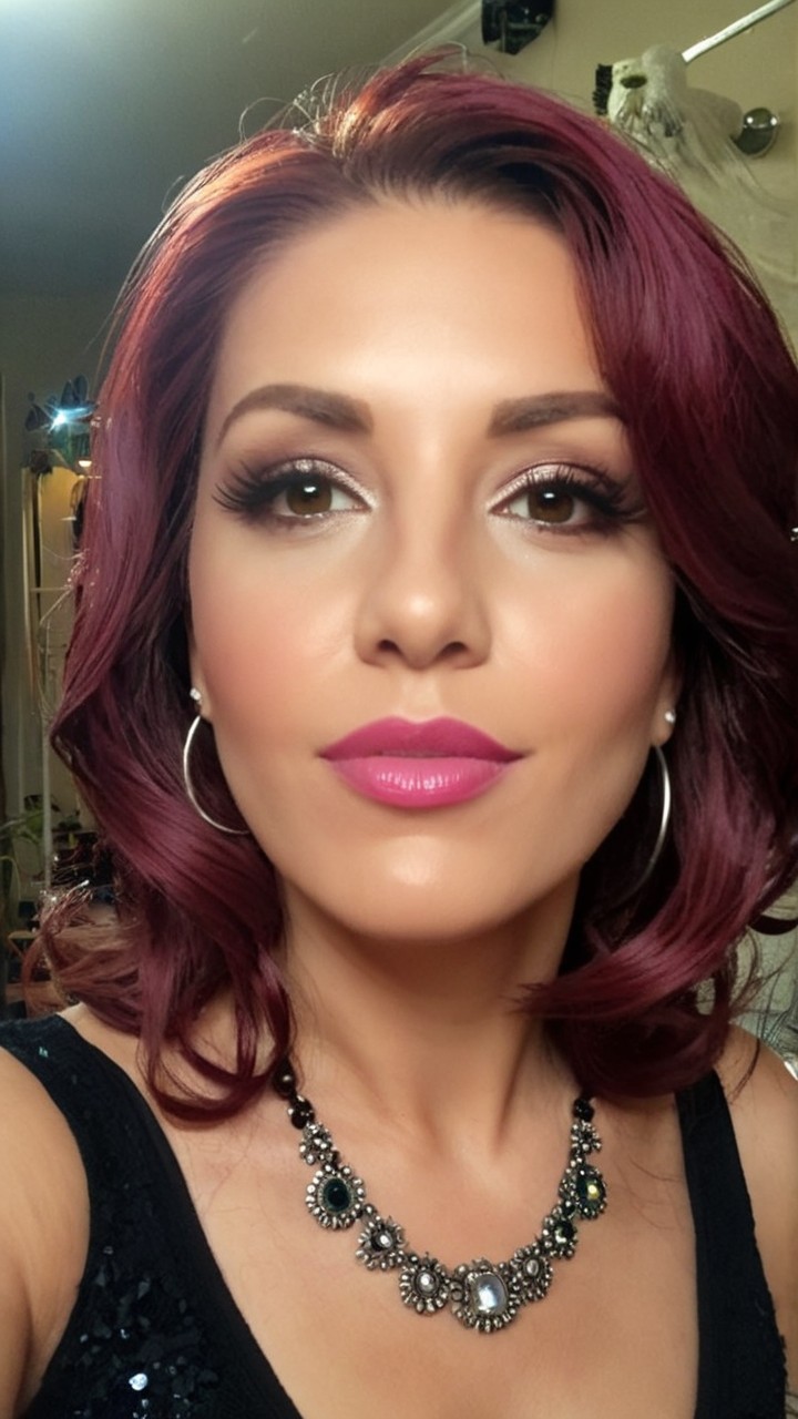 Confident Woman with Red Hair and Elegant Makeup