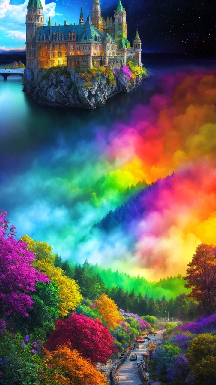 Majestic castle on a vibrant floating island scene