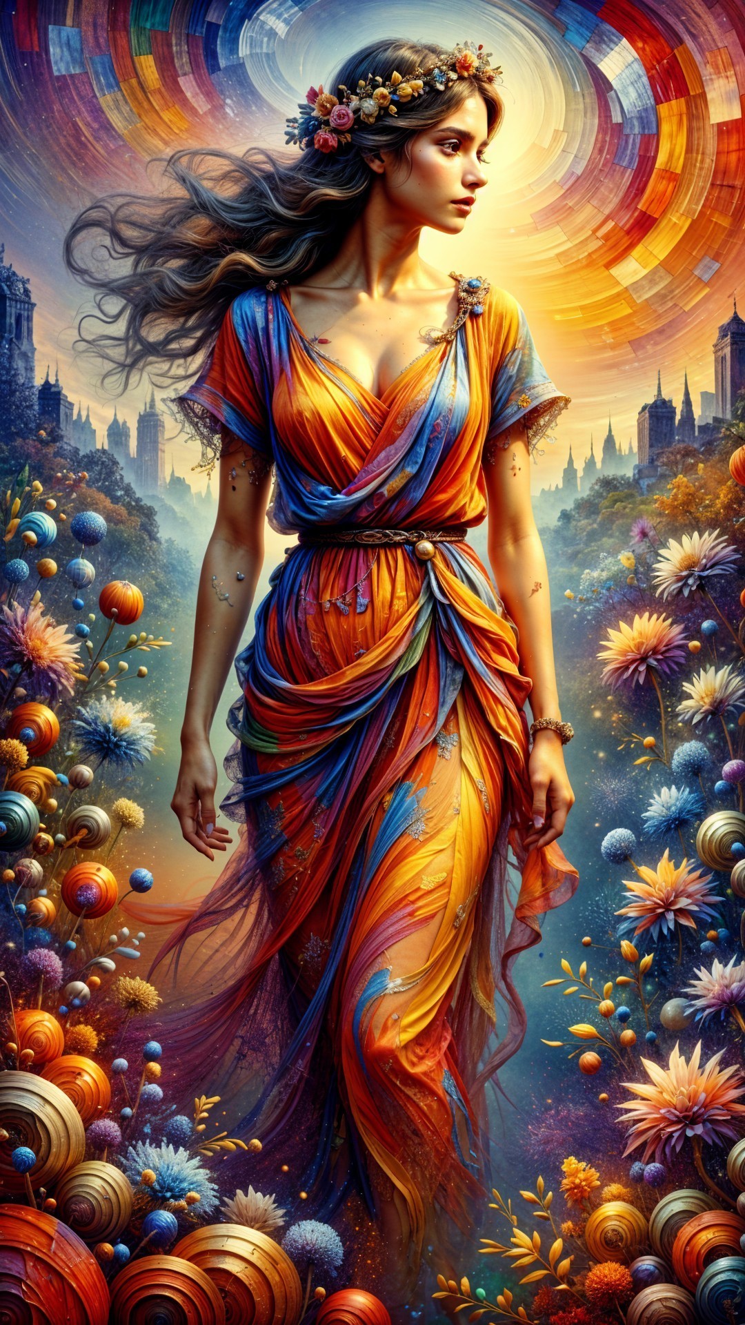 Graceful Figure in Vibrant Dreamlike Landscape