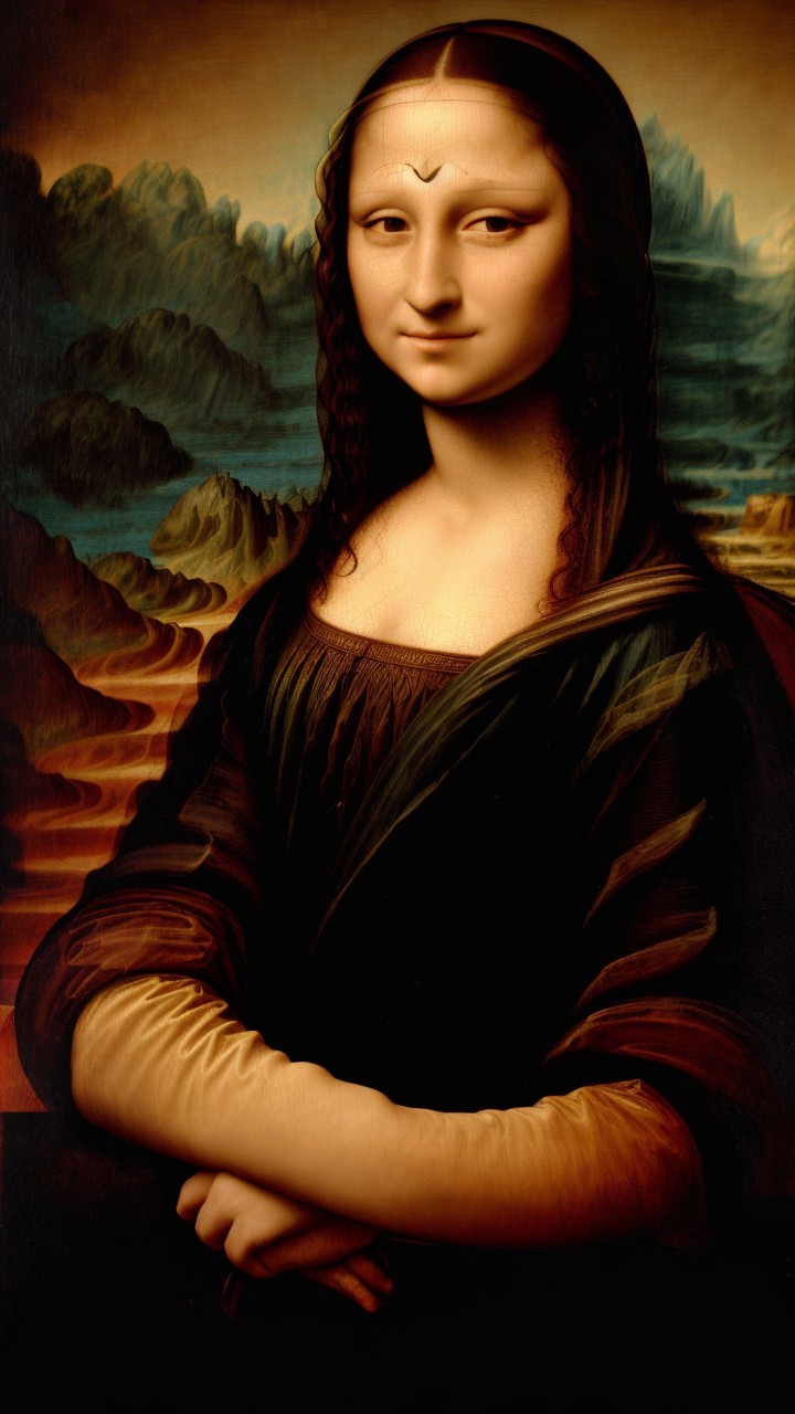 Reimagined Portrait of a Serene Woman with Landscape