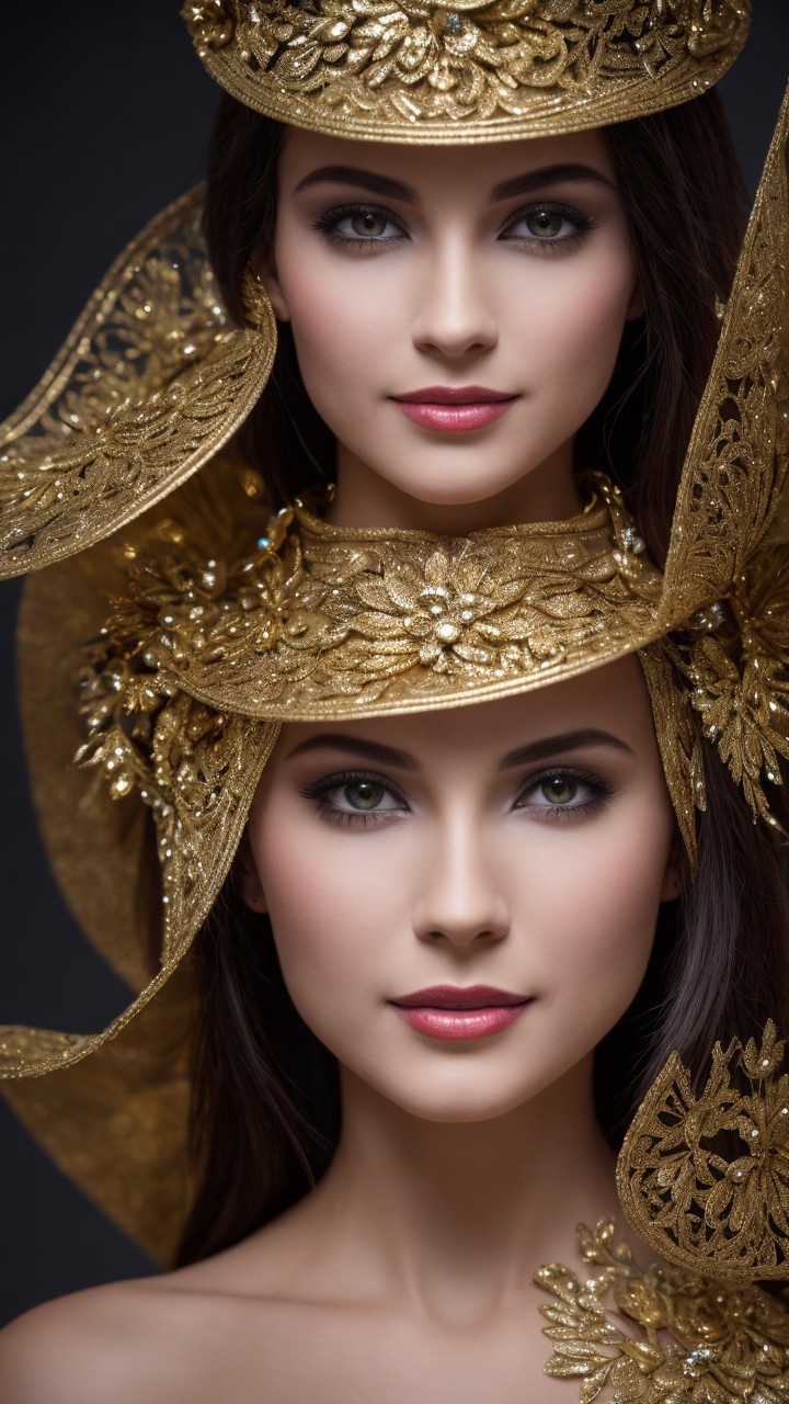 Artistic portrait of a woman with golden headpieces