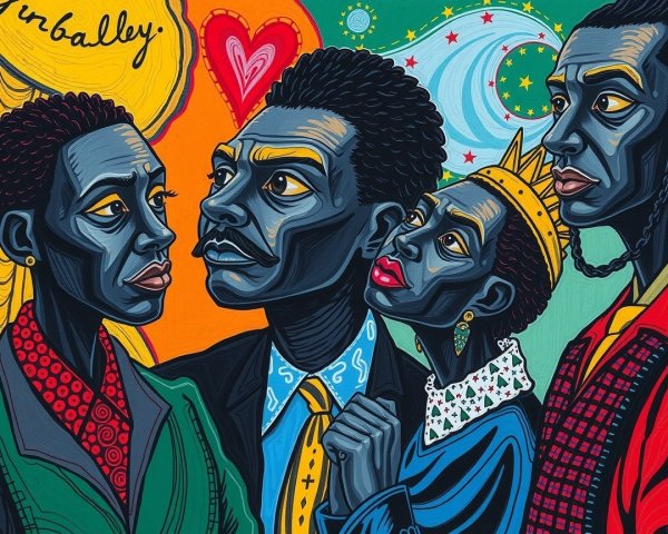 Vibrant Artwork of Four Figures with Emotional Expressions
