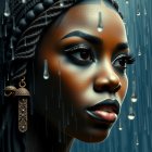 Close-up Portrait of a Young Black Woman in Rain