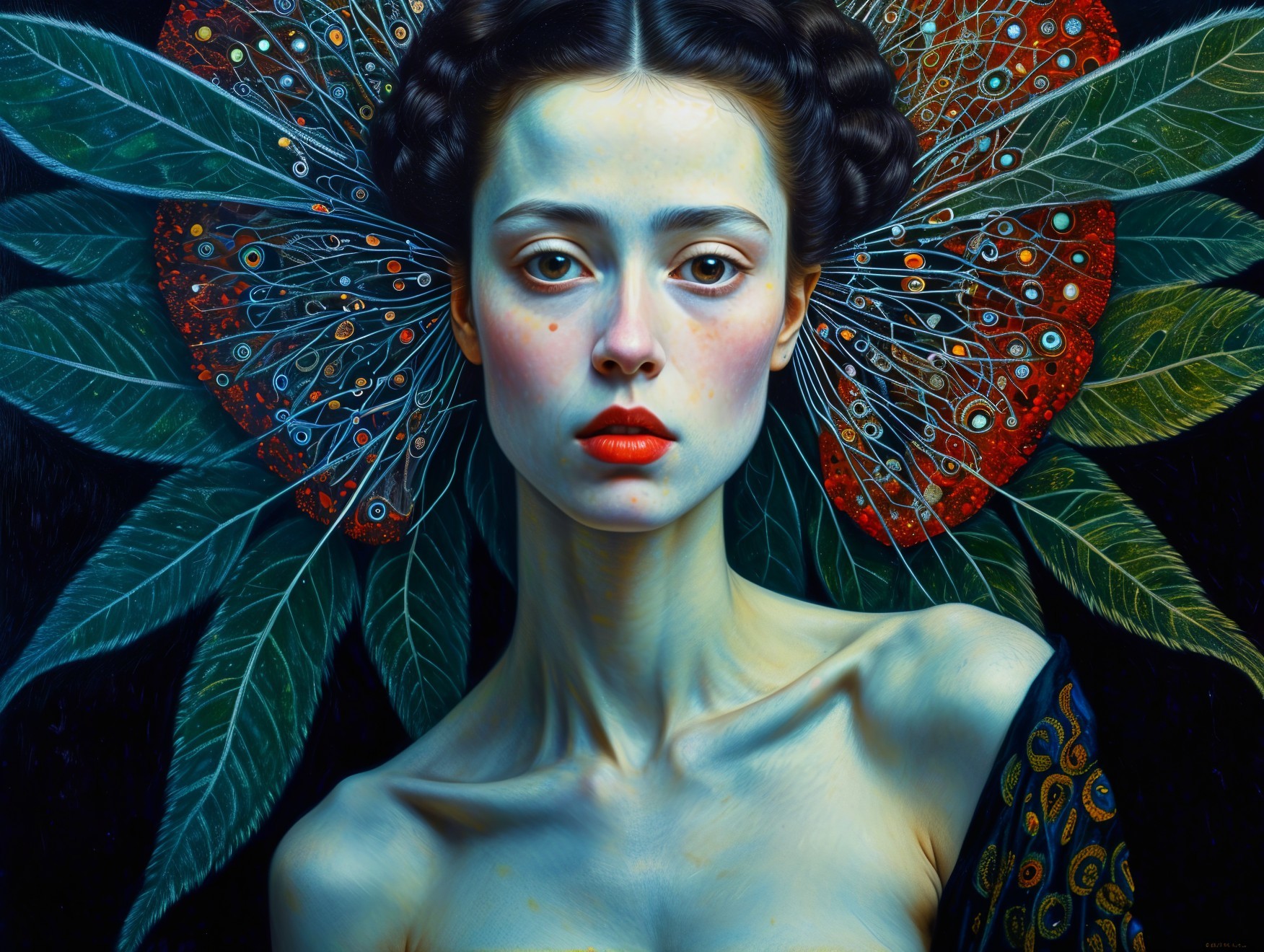 Portrait of a Young Woman with Floral Backdrop