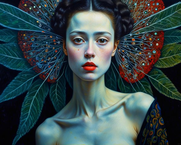 Portrait of a Young Woman with Floral Backdrop