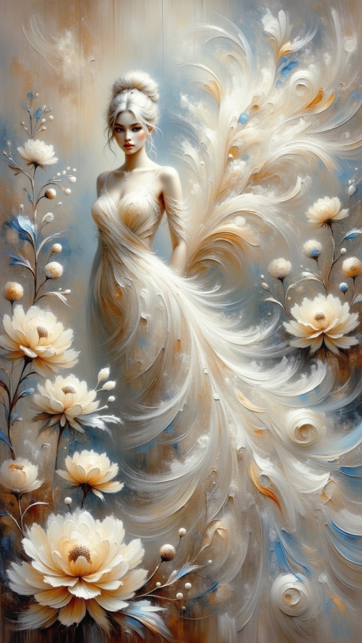 Elegant Woman in Floral Gown with Soft Color Palette