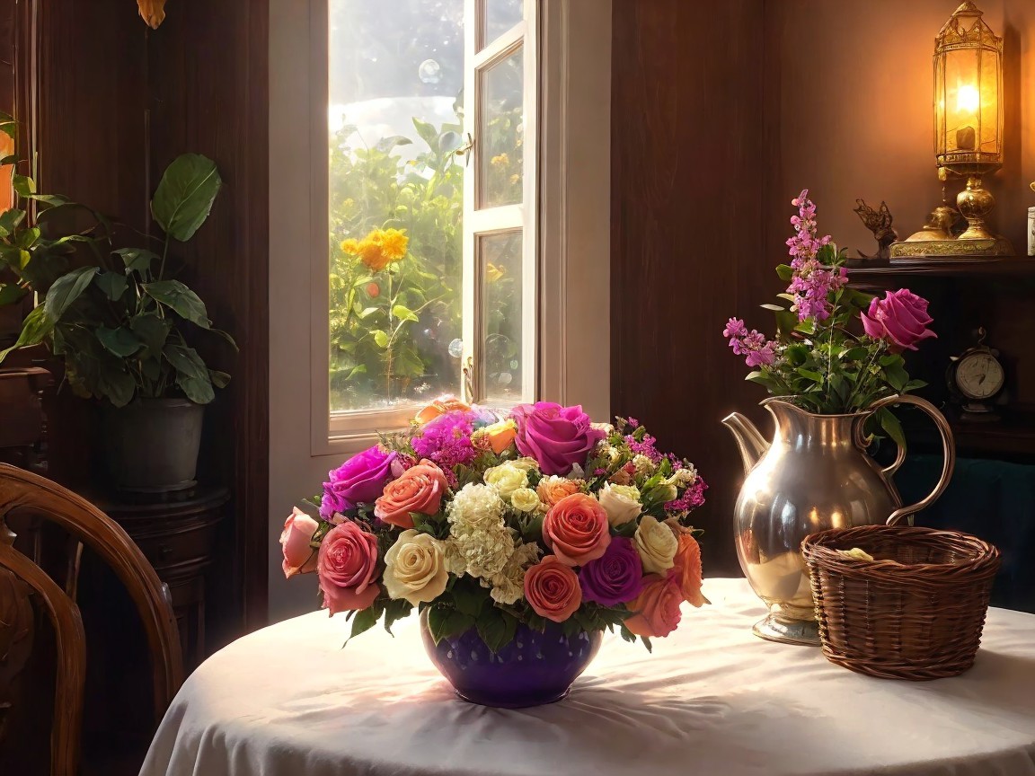 Vibrant Floral Arrangement in a Decorative Bowl