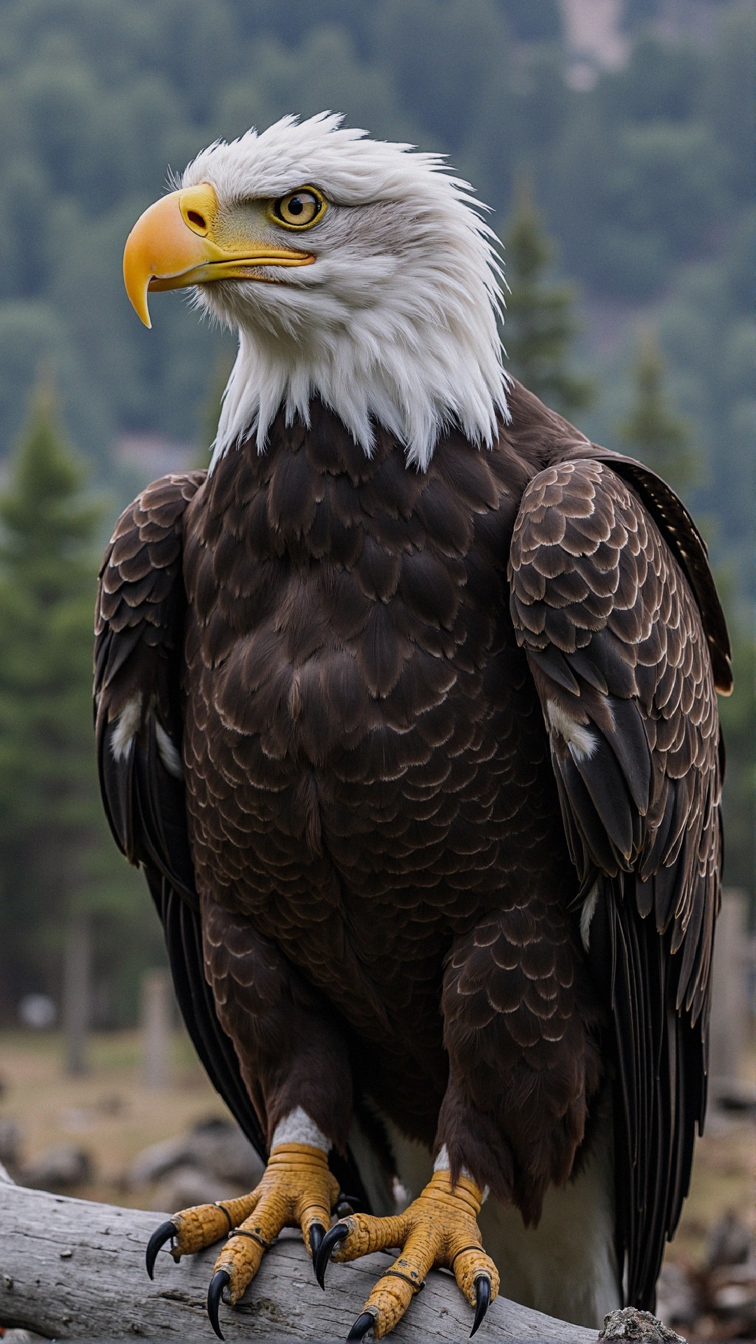 Bald Eagle Perched on Weathered Tree Branch
