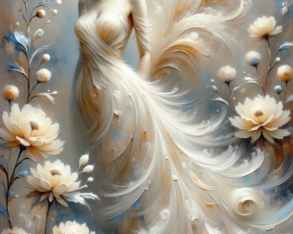 Elegant Woman in Floral Gown with Soft Color Palette