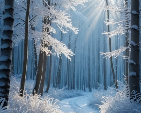 Winter Forest Pathway Under Sunny Skies