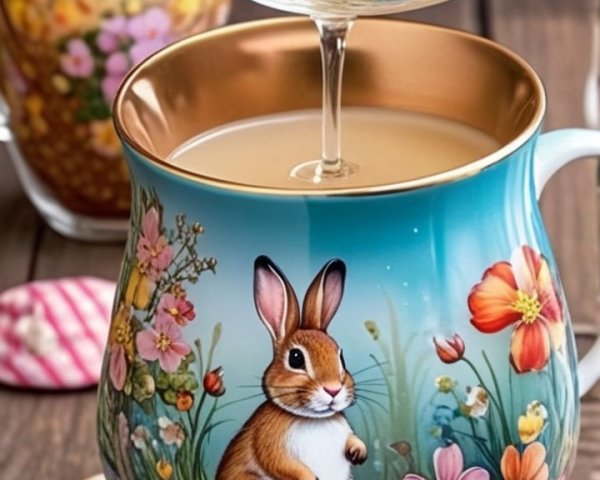 Charming Bunny Cup and Floral Coupe Glass Design