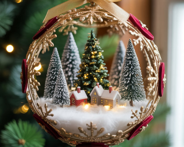 Miniature Winter Scene Holiday Ornament Description