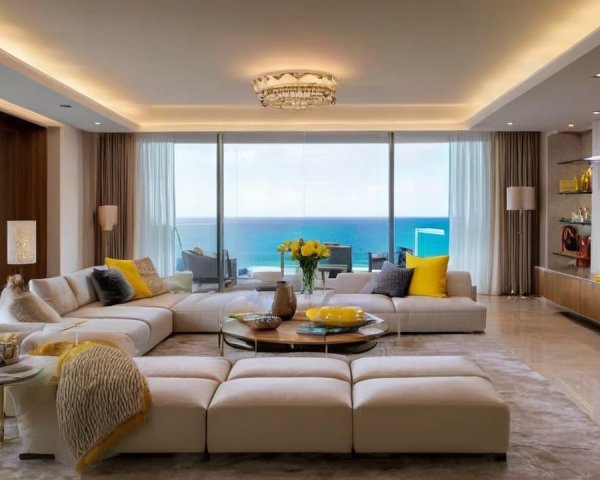 Modern Living Room with Ocean Views and Elegant Decor