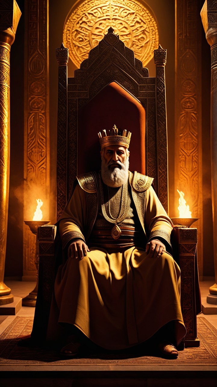 Regal King on Ornate Throne in Grand Setting