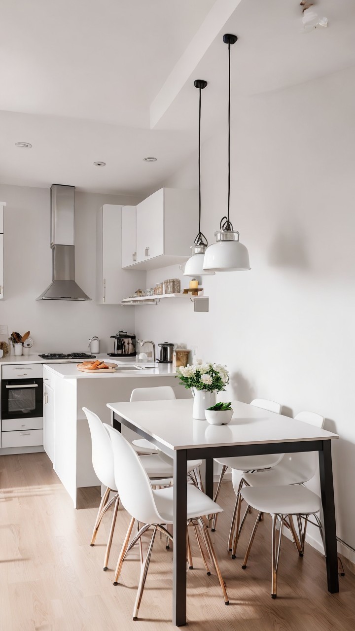 Modern Minimalist Kitchen with White Cabinets and Table