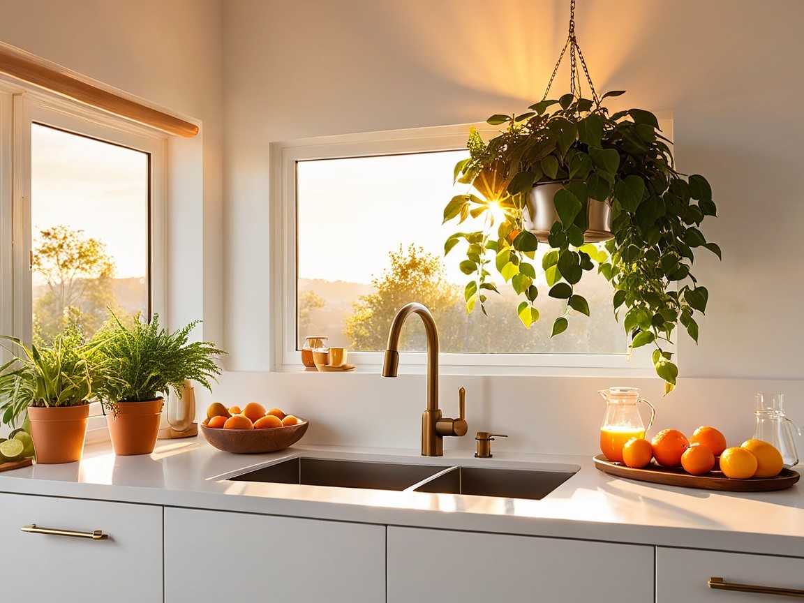 Bright Kitchen with Sunlight, Plants, and Fresh Decor