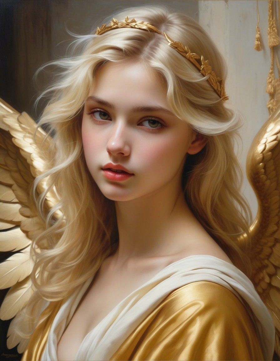 Young woman with angelic wings and golden headpiece