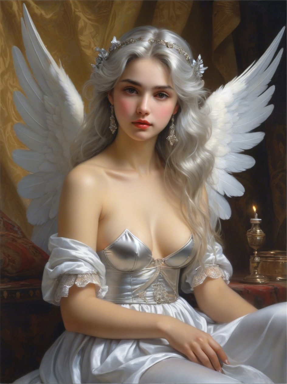 Ethereal Figure with Silver Hair and Delicate Wings
