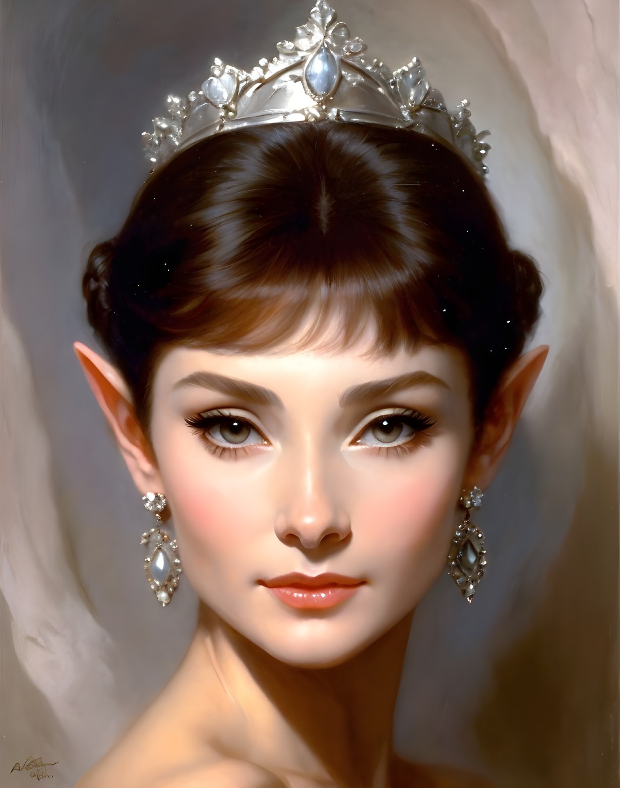 Portrait of Woman with Pointed Ears and Tiara in Soft-focus Setting