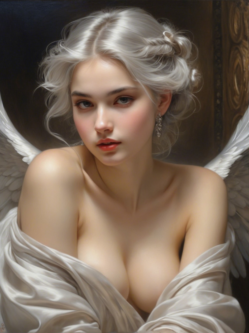Delicate figure with silver hair and angelic wings