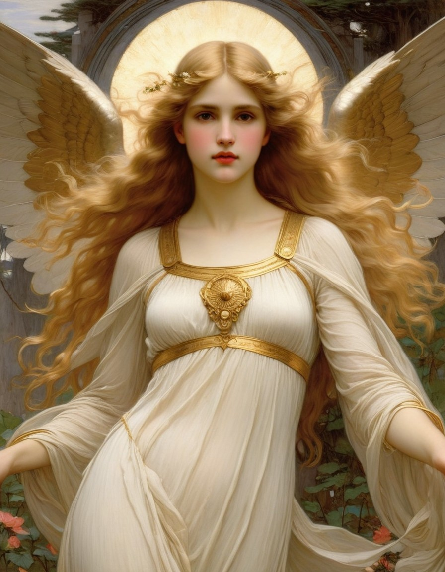 Ethereal Figure with Golden Hair and Delicate Wings