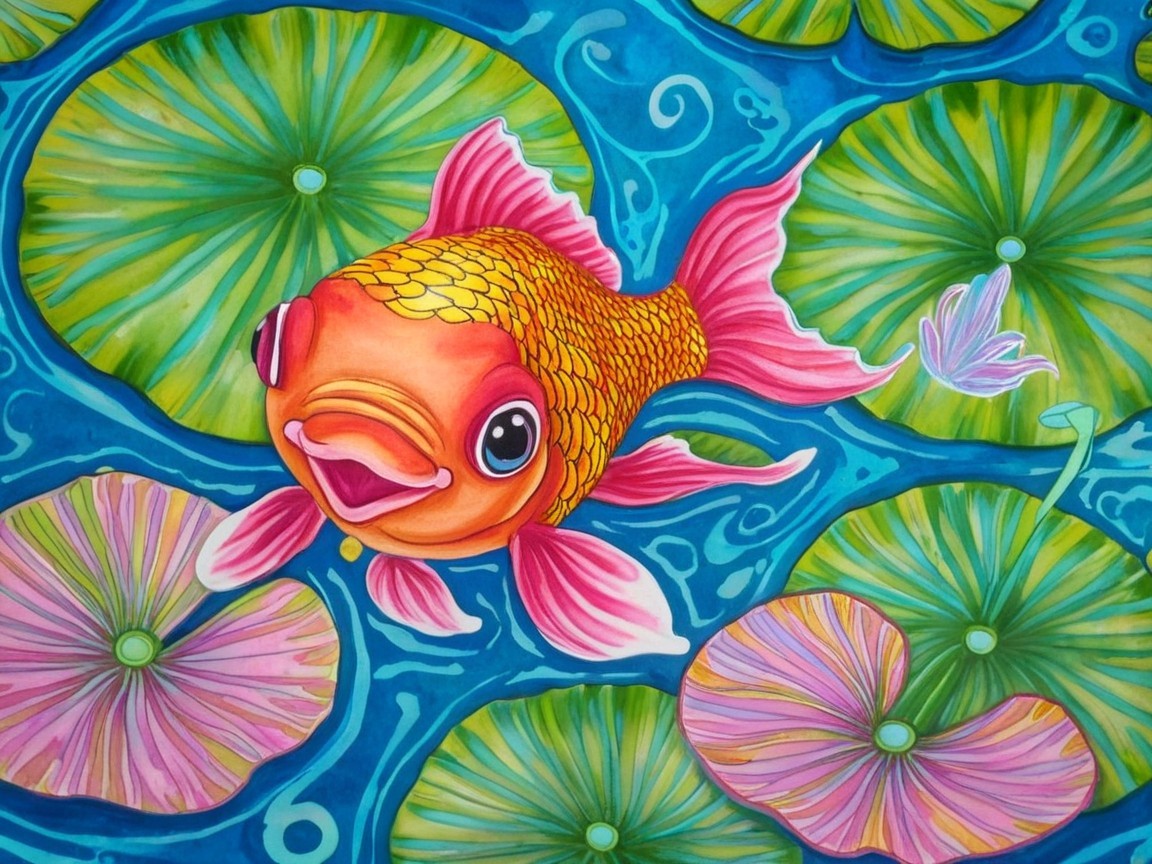 Vibrant Underwater Scene with Cheerful Goldfish