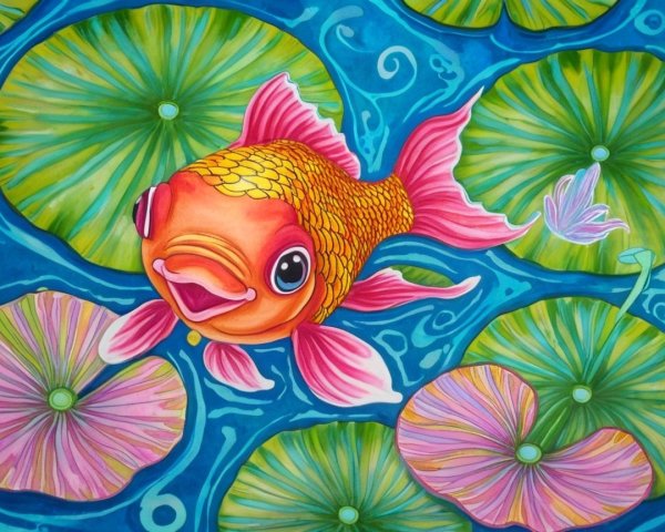 Vibrant Underwater Scene with Cheerful Goldfish