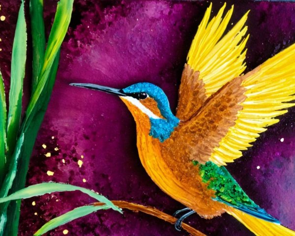 Colorful Kingfisher Painting on Purple Background