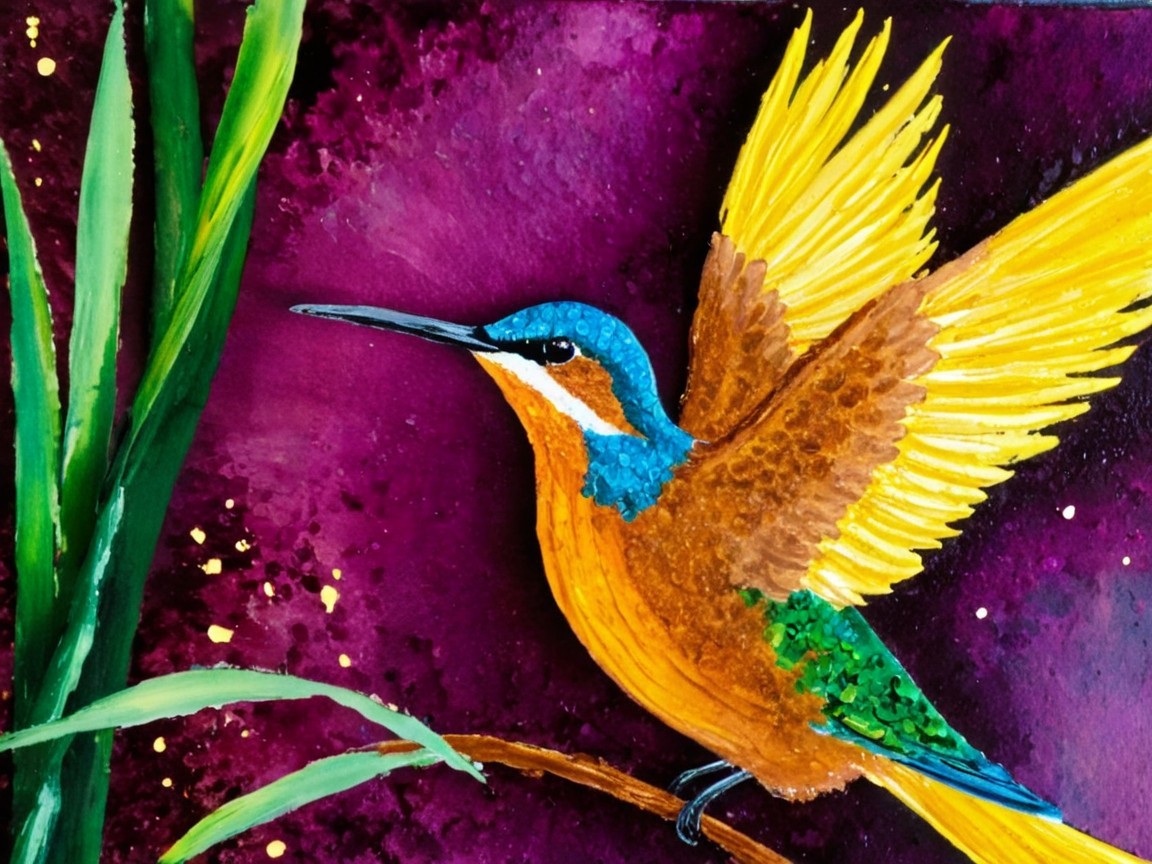 Colorful Kingfisher Painting on Purple Background