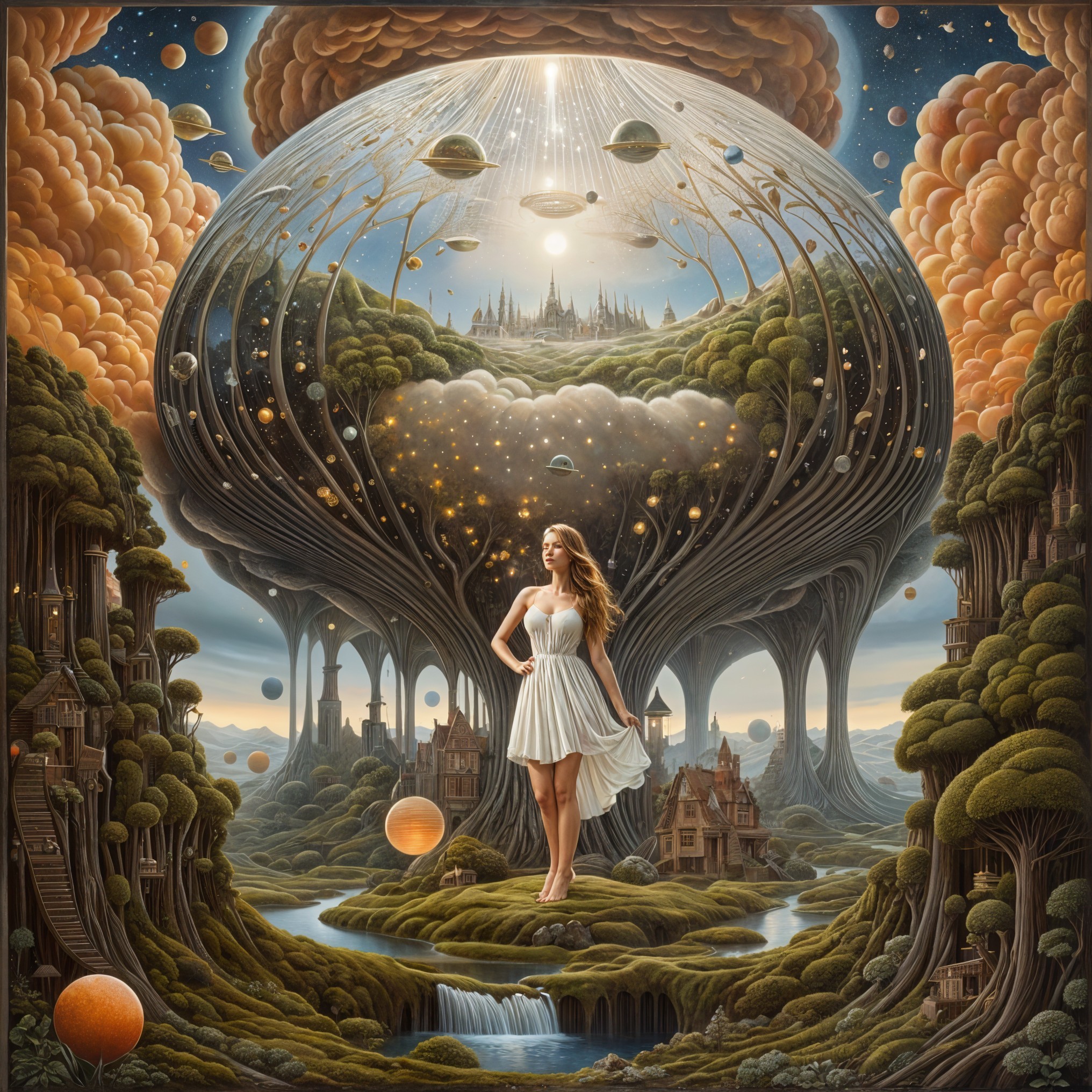 Surreal Landscape with Woman and Celestial Elements