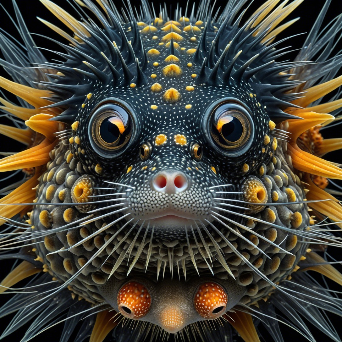Extreme Close-Up of a Fantastical Pufferfish Creature
