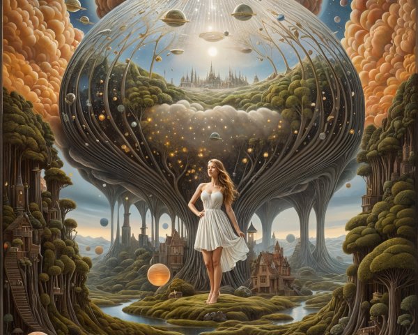 Surreal Landscape with Woman and Celestial Elements