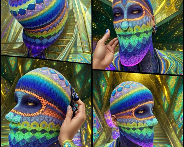 Vibrant Multi-Colored Figure with Intricate Patterns