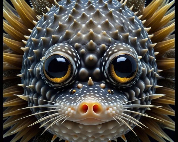 Detailed Close-Up of a Pufferfish Against Dark Background