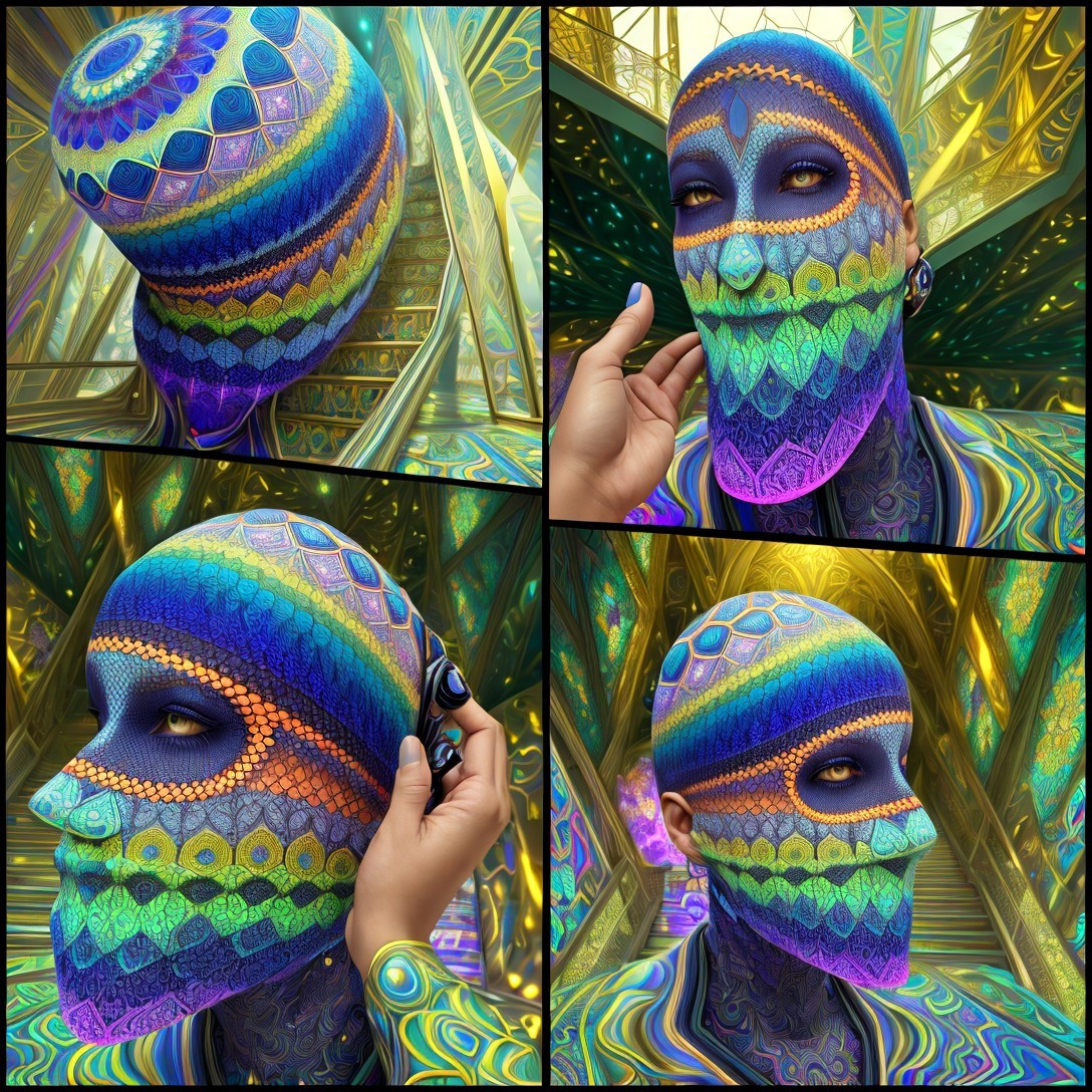 Vibrant Multi-Colored Figure with Intricate Patterns