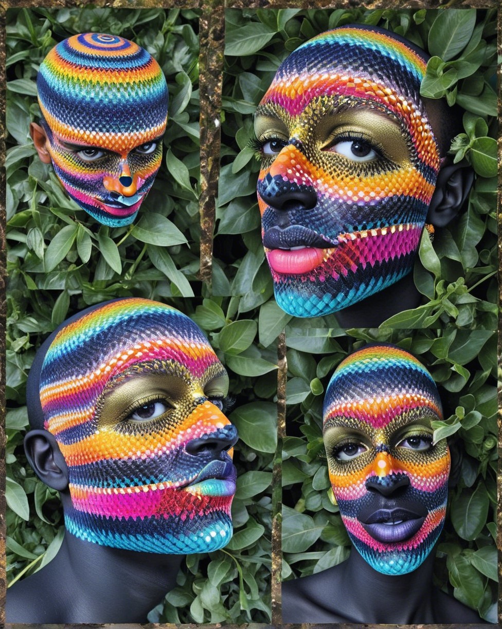 Vibrant Face and Body Art with Geometric Patterns