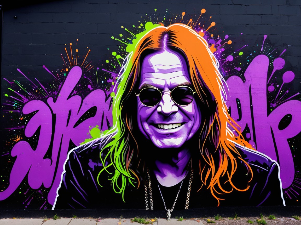 Vibrant Mural of Man with Long Hair and Sunglasses