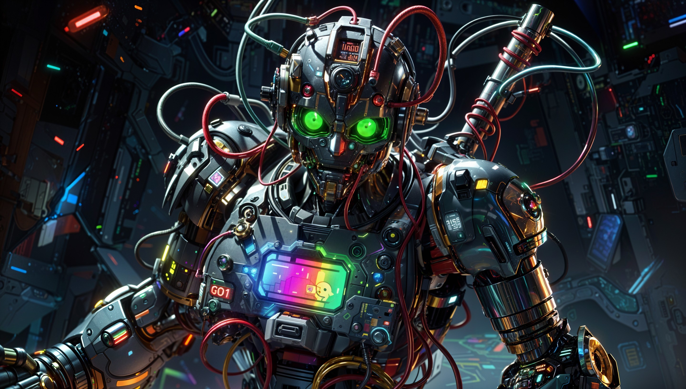 Futuristic Robot Design with Vibrant Features and Lights
