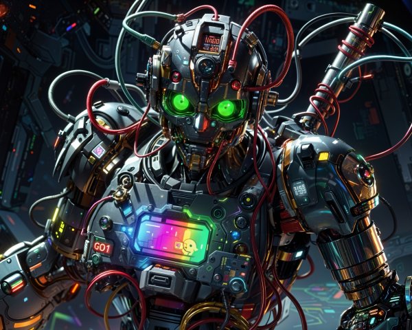 Futuristic Robot Design with Vibrant Features and Lights