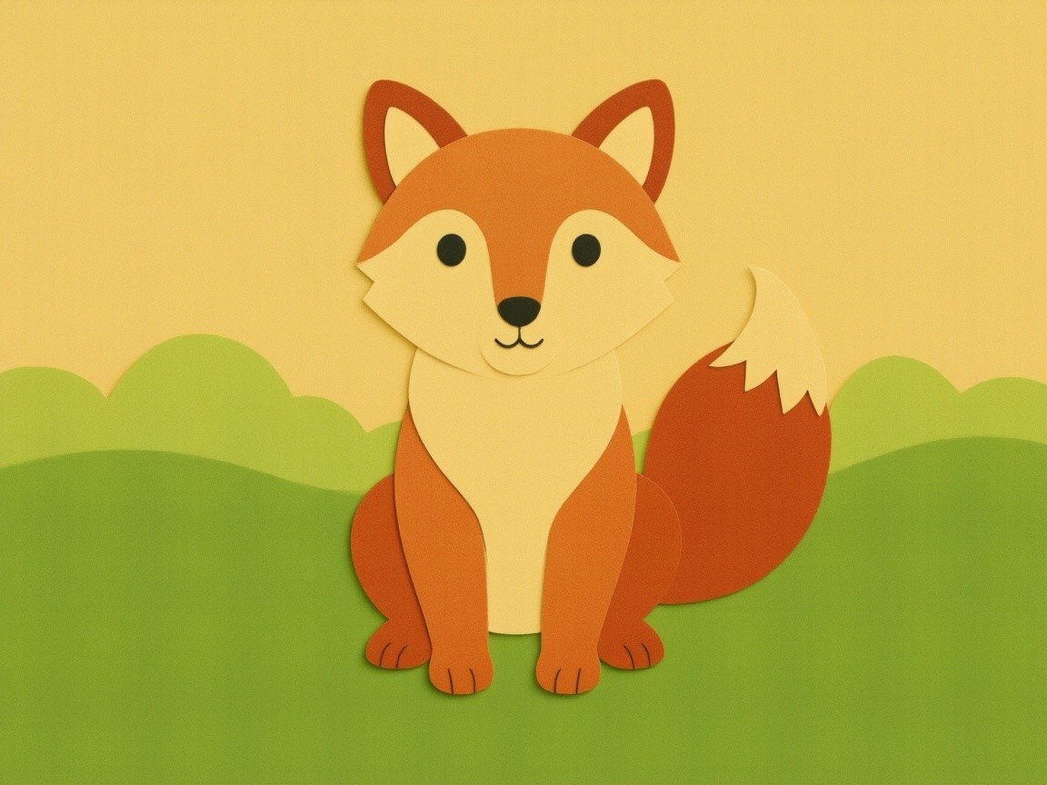 Cartoon fox with vibrant colors on yellow backdrop