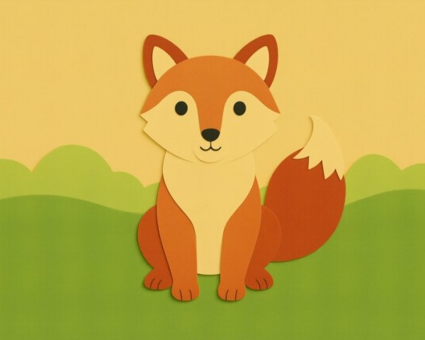 Cartoon fox with vibrant colors on yellow backdrop