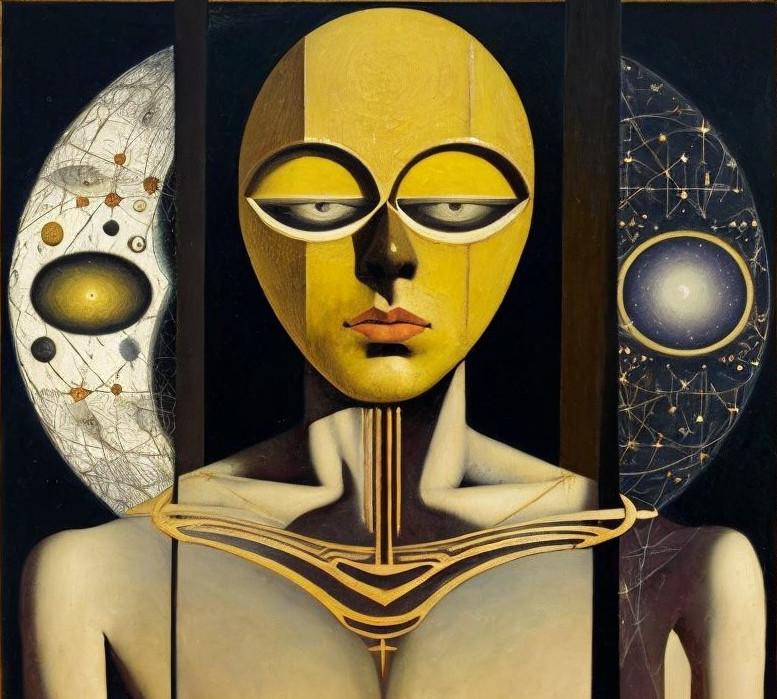 Artwork Depicting Cosmic Connection with Central Figure