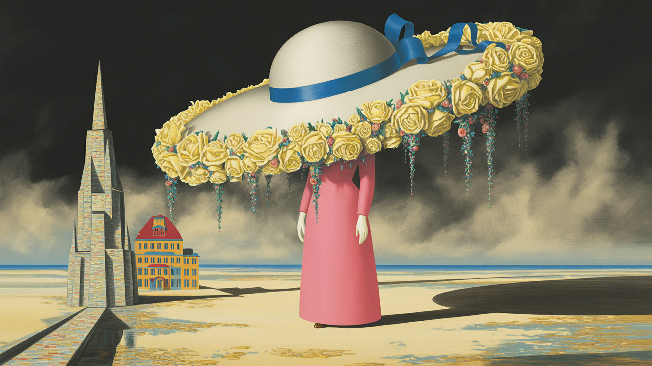 Surreal Landscape with Figure in Elaborate Hat