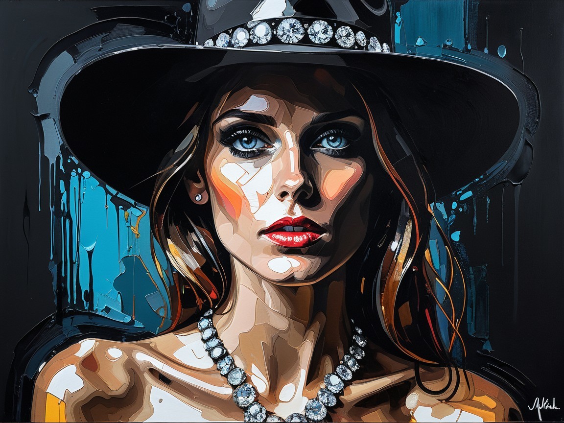 Portrait of a Woman with Blue Eyes and Black Hat