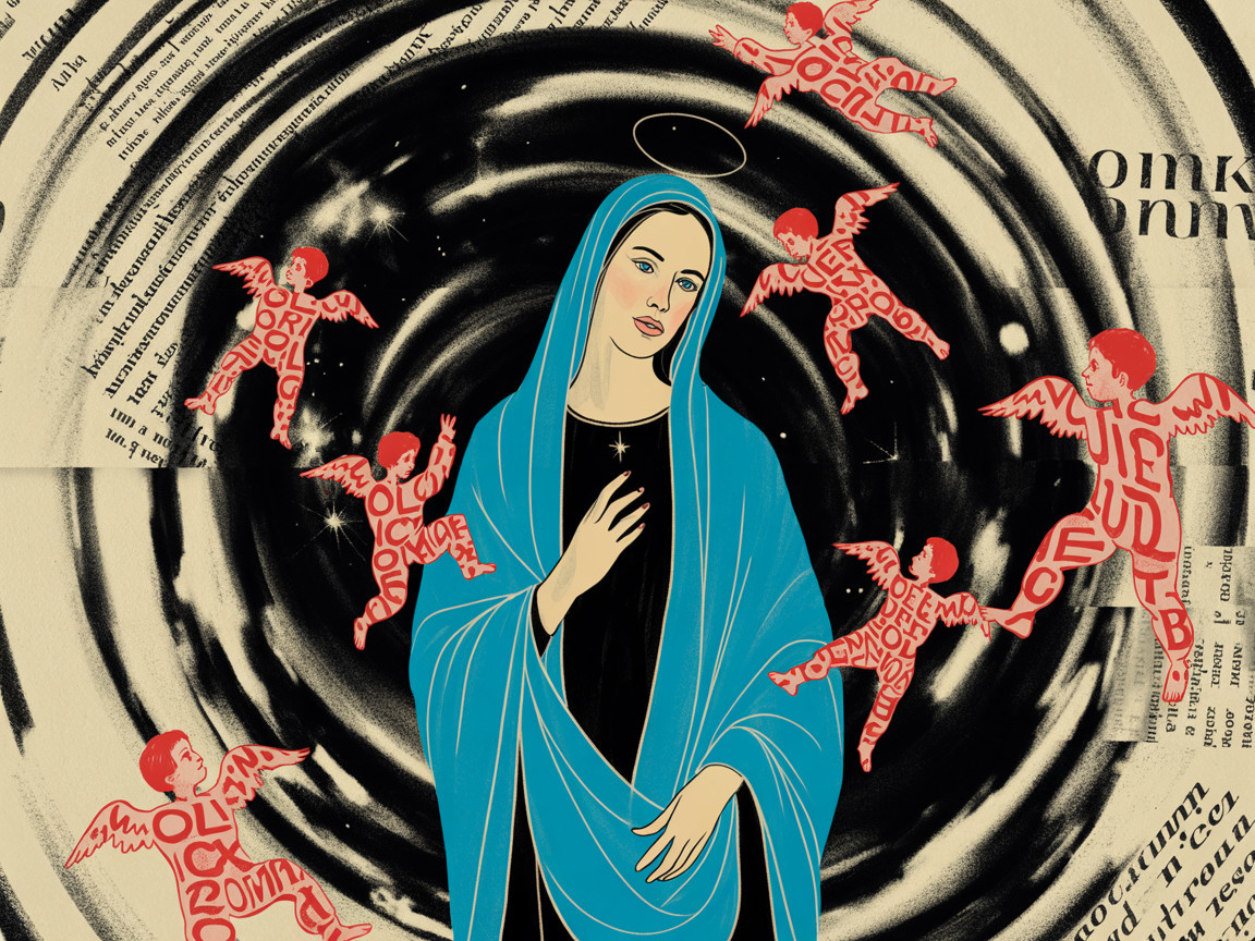 Saintly Woman in Blue Cloak with Cherubic Figures