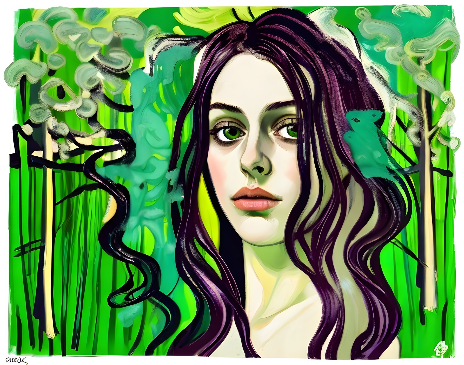 Vibrant Digital Portrait of Woman with Parrot