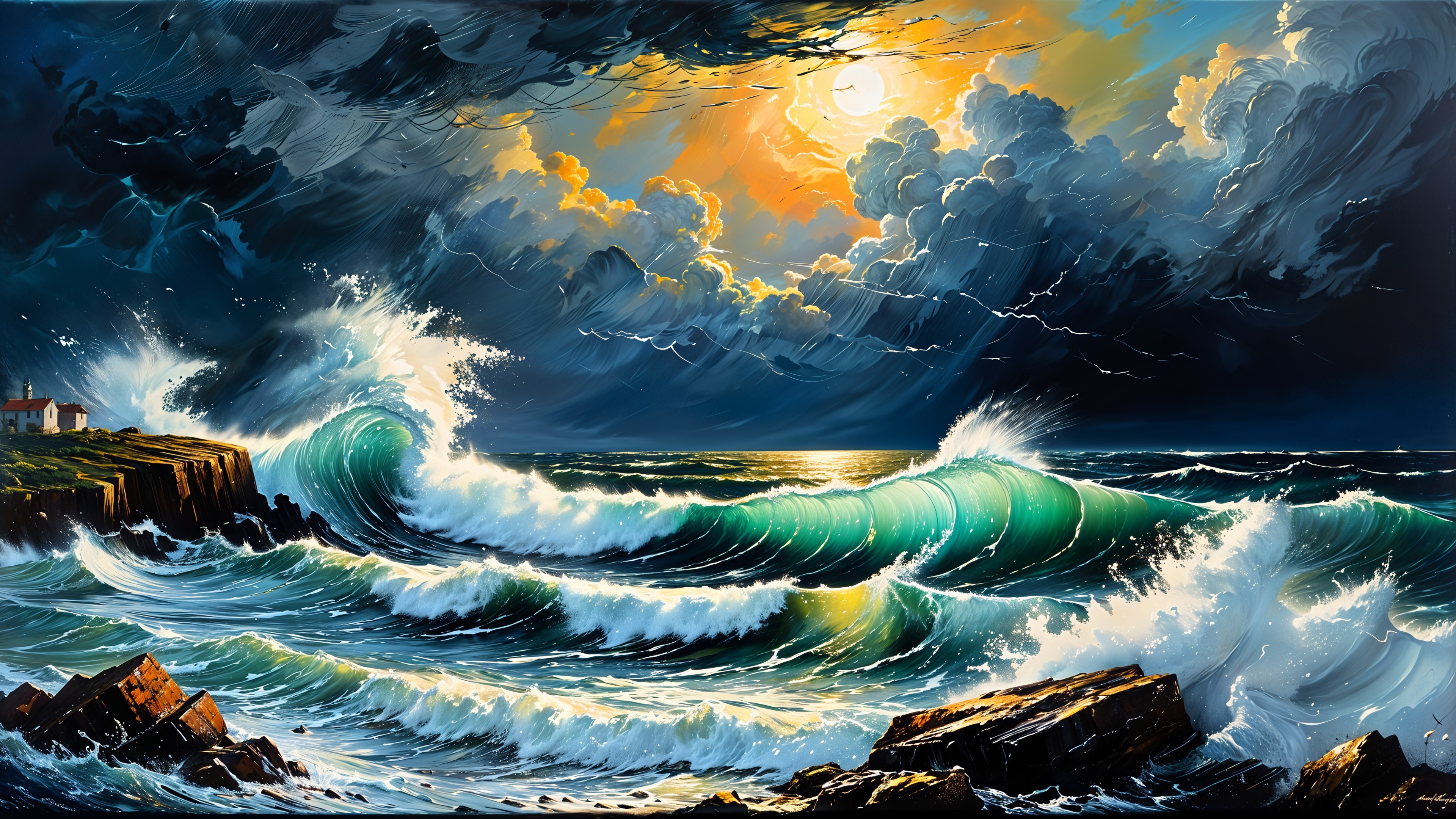 Dramatic Seascape at Sunset with Turbulent Waves