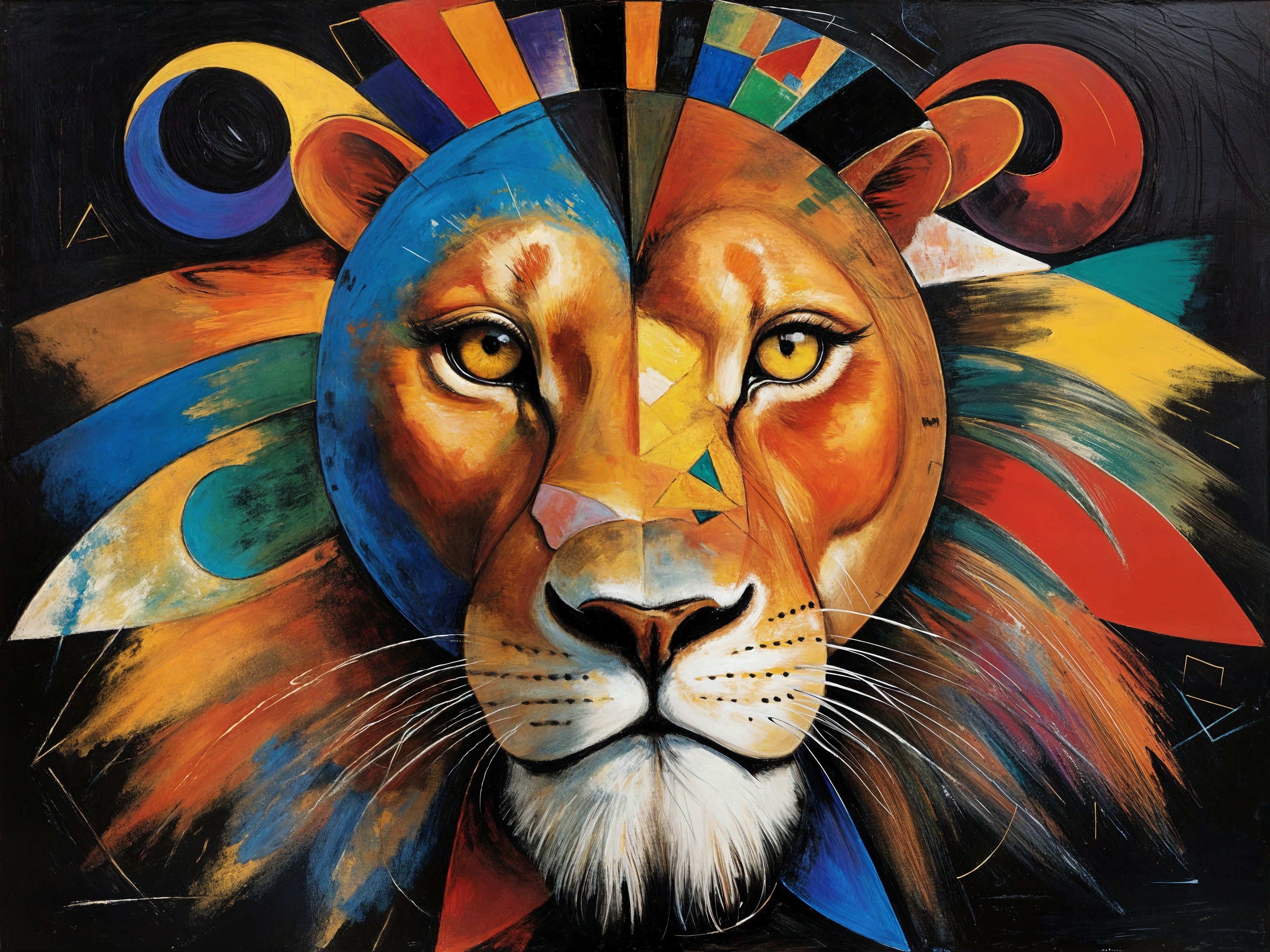 Vibrant Geometric Lion Face Art with Bold Colors