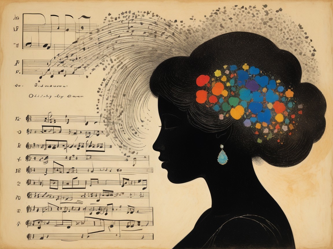 Silhouette of a Woman with Colorful Floral Hair